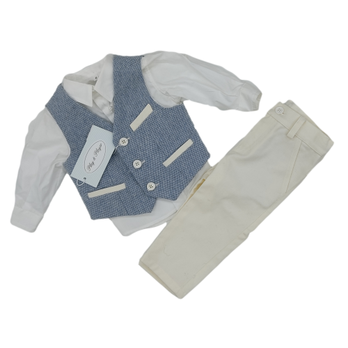 COMPLETO CON GILET TESSUTO BATTESIMO 3PZ PLAY&PLAYER ART.02  TG.6MESI