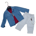 COMPLETO  CAMICIA JEANS  3PZ NAZARENO GABRIELLI ART.NG4069  TG.9-30MESI