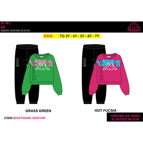 TUTA FELPA COTONE GIRO  KAPPA  F  ART.80G5T0026K  TG.3-7ANNI
