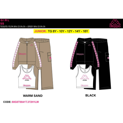 TUTA FELPA COTONE ZIP CAPPUCCIO  KAPPA  F  ART.80G5T0041T  TG.8-14ANNI