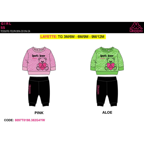 TUTA FELPA COTONE GIRO  KAPPA  F  ART.8097T0198 TG.3/6-9/12MESI