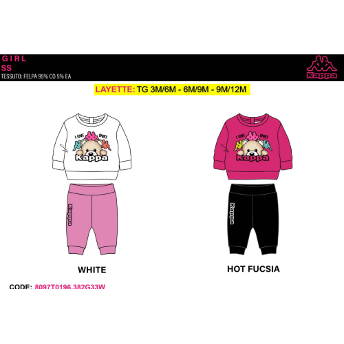 TUTA FELPA COTONE GIRO  KAPPA  F  ART.8097T0196 TG.3/6-9/12MESI