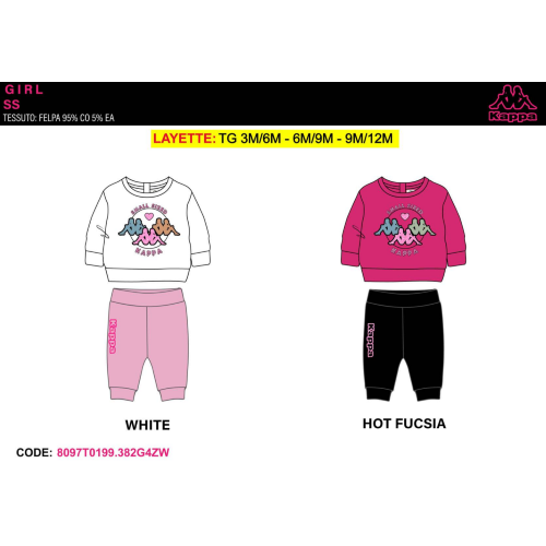 TUTA FELPA COTONE GIRO  KAPPA  F  ART.8097T0199 TG.3/6-9/12MESI