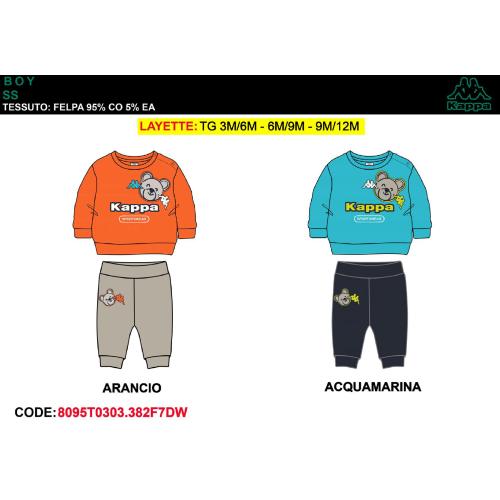 TUTA FELPA COTONE GIRO  KAPPA  M  ART.8095T0303  TG.3/6-9/12MESI