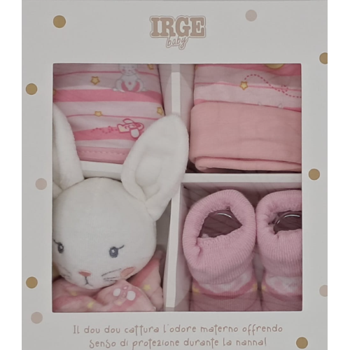 SET  REGALO  CONIGLIETTO  DOU DOU  CAPPELLINO BAVETTA SCARPETTA  X  IR1236