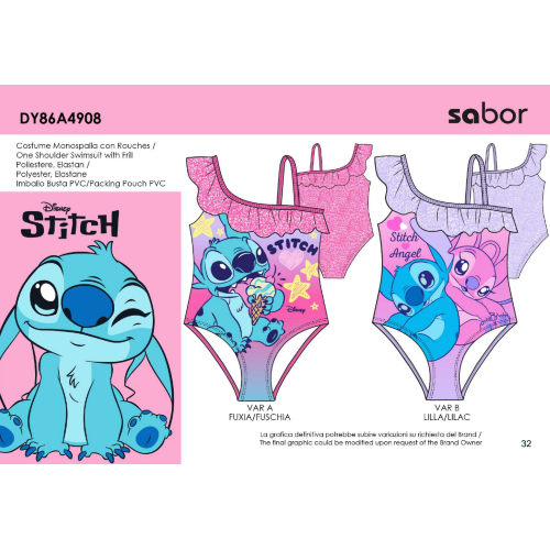 COSTUME INTERO  MARE STITCH  F  ART.DY86A4908   TG.3/4-9/10ANNI