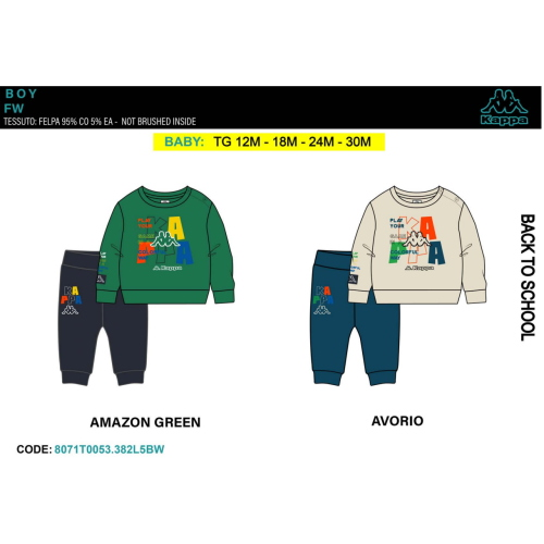 TUTA FELPA COTONE GIRO  KAPPA BACK TO SCHOOL  M  ART.8071T0053  TG.12-30MESI