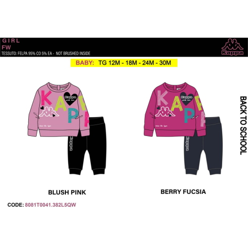 TUTA FELPA COTONE GIRO  KAPPA BACK TO SCHOOL  F  ART.8081T0041  TG.12-30MESI